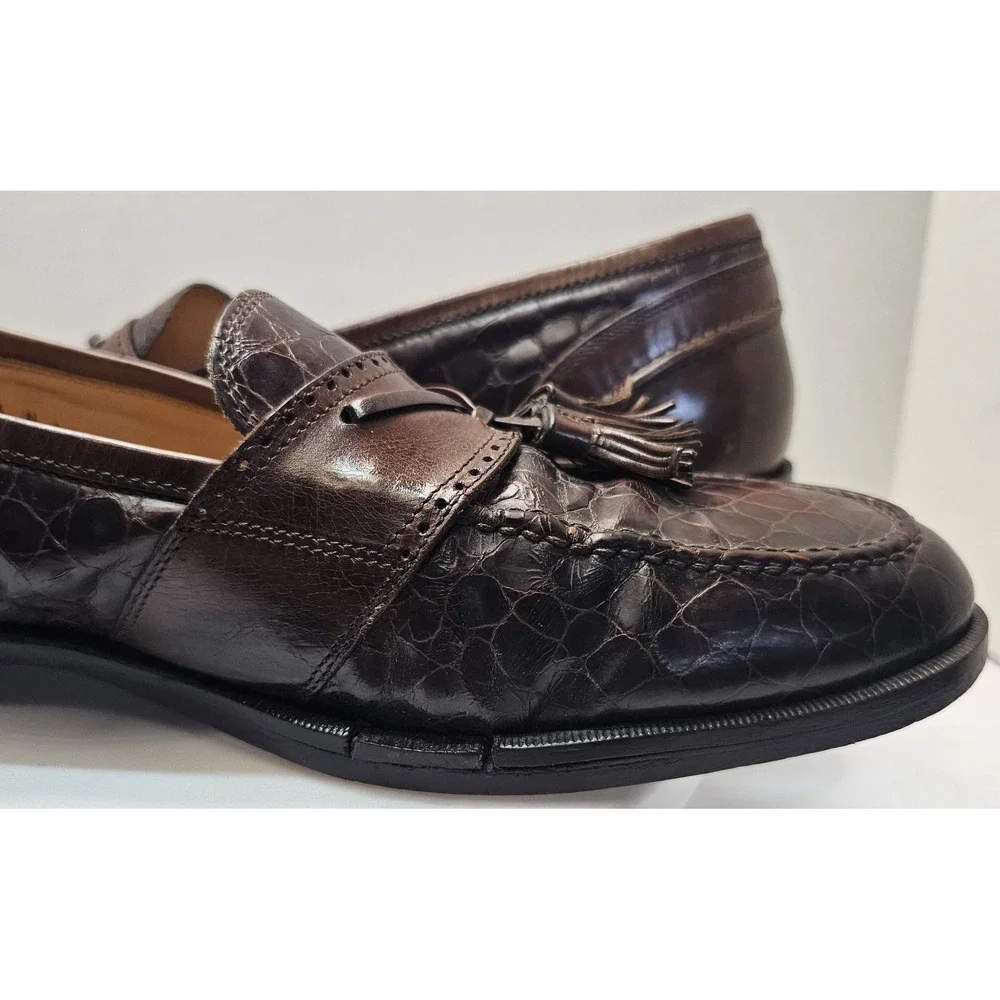Johnston Murphy Tassel‎ Loafers Men's Size 13 N Brown Crocodile Print Italy Made